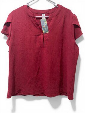 Blooming Jelly Womens Blouse XL Red Short Sleeve V Neck Casual Top NWT
